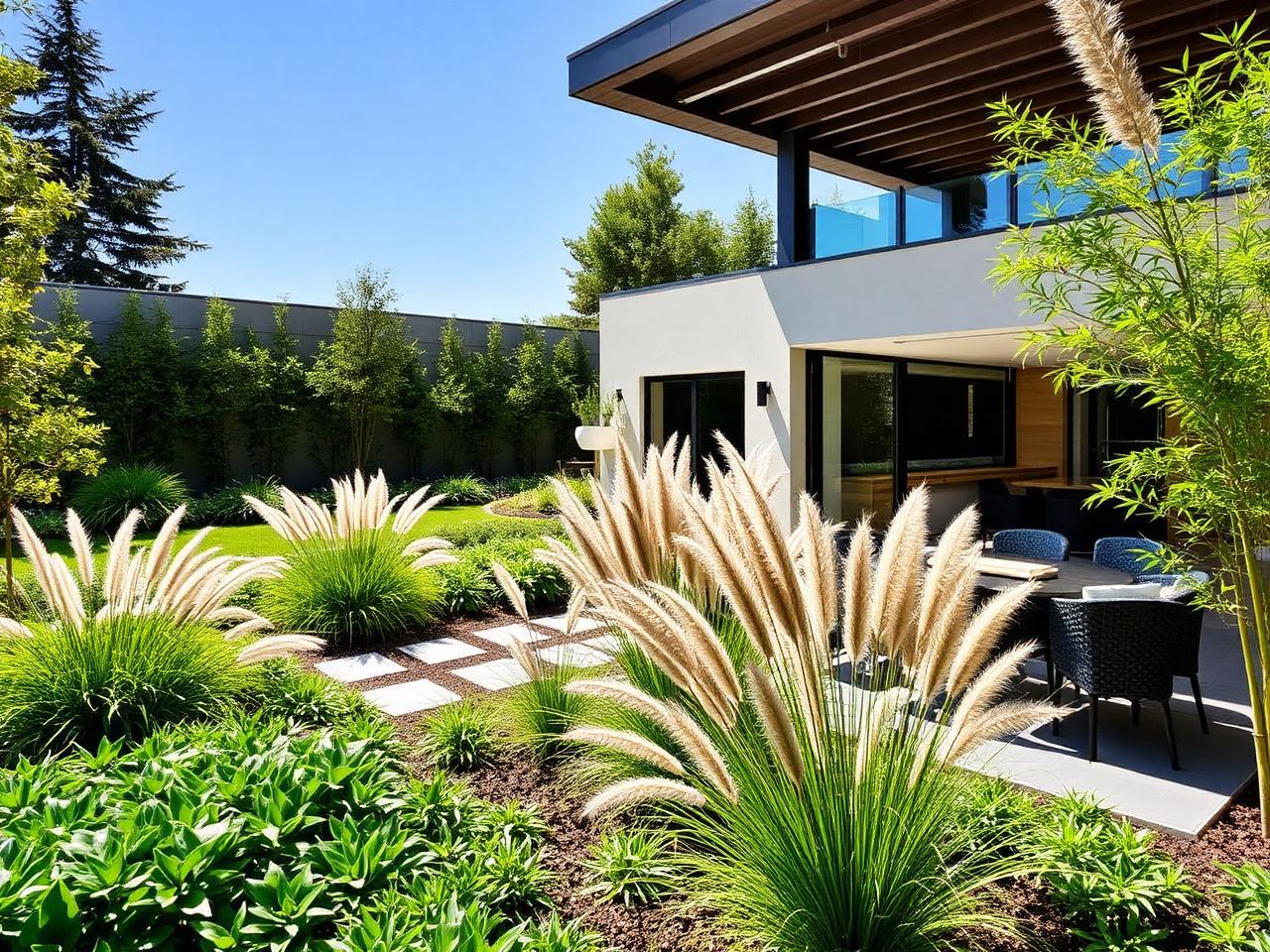 Moderne Gartengestaltung mit Ziergräsern